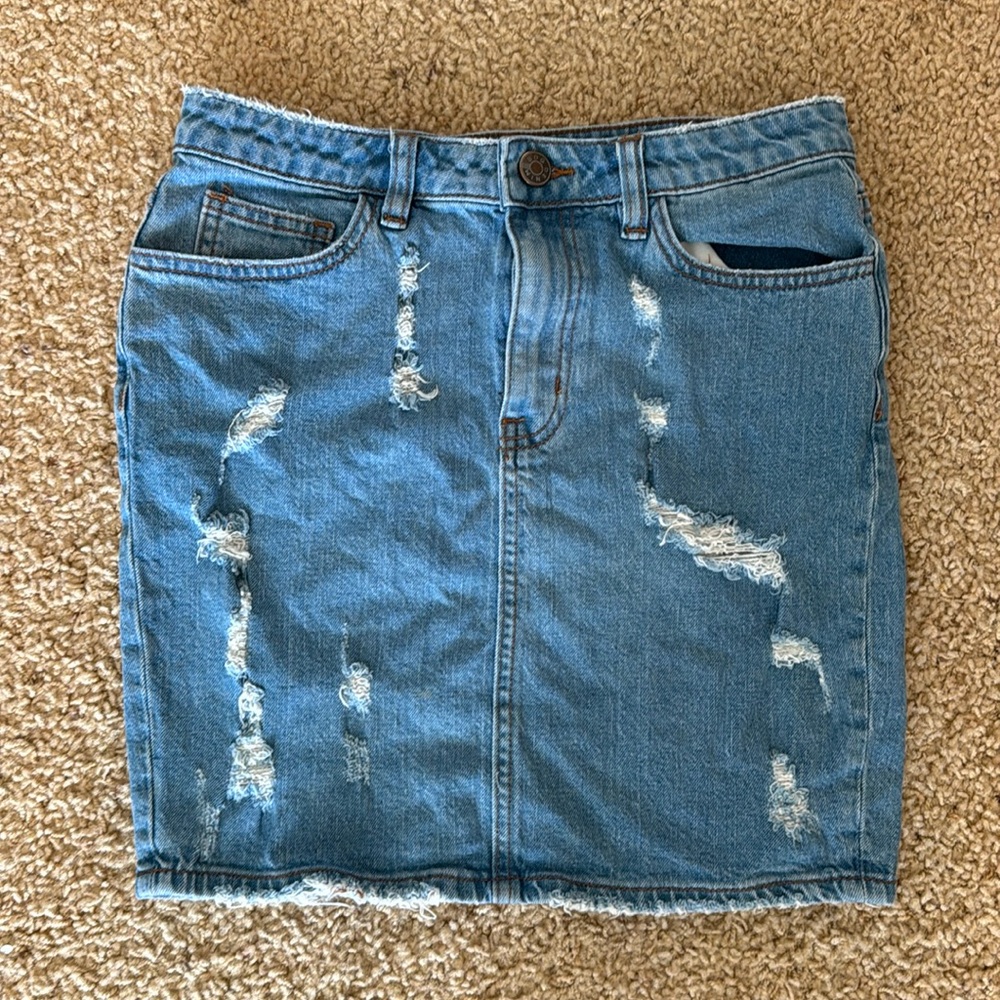 Distressed BDG denim skirt